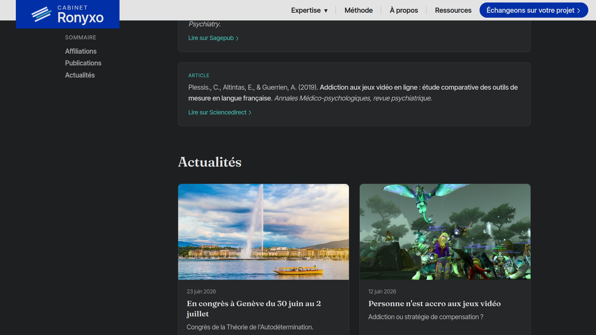 Page Ressources : publications et actualités du cabinet